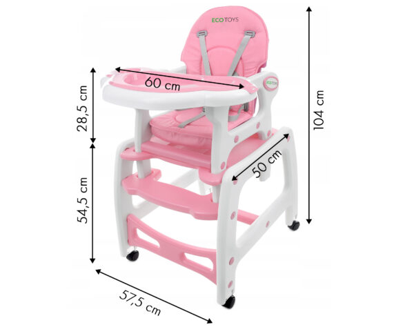 Babystol barnestol til mating 3i1 gyngestol stol med bord ECOTOYS Rosa - Bilde 8