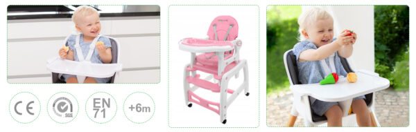 Babystol barnestol til mating 3i1 gyngestol stol med bord ECOTOYS Rosa - Bilde 9