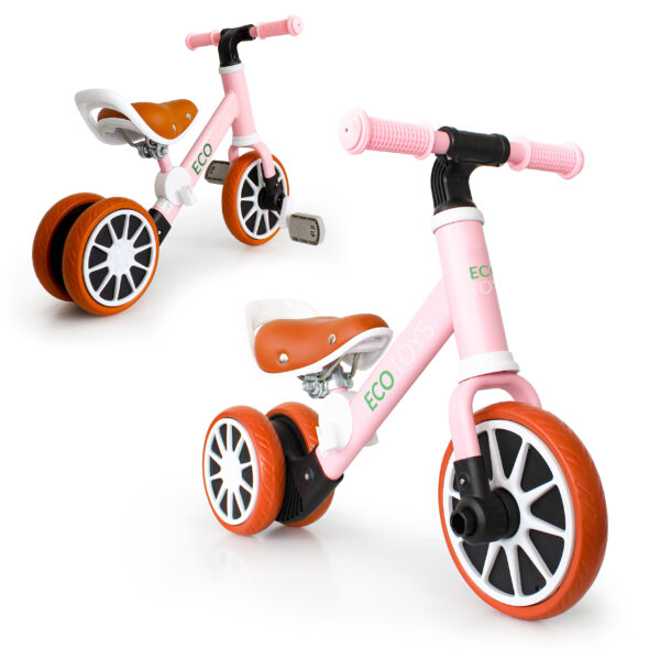 Trehjulssykkel løpesykkel med pedaler 2i1 ECOTOYS Rosa