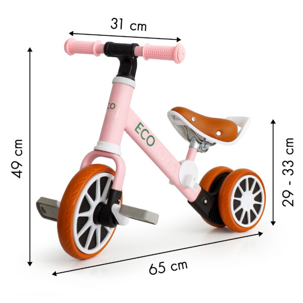 Trehjulssykkel løpesykkel med pedaler 2i1 ECOTOYS Rosa - Bilde 10