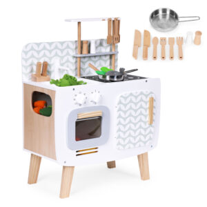 Trehkjokken for barn retro komfyr brennere vask kjokkenutstyr ECOTOYS