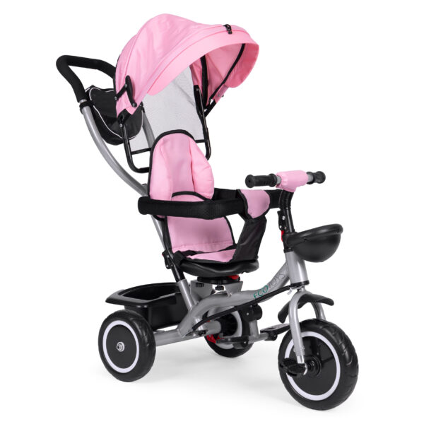 Trehjulssykkel barnevogn 2i1 roterbart sete sammenleggbar kalesje ECOTOYS Rosa - Bilde 2
