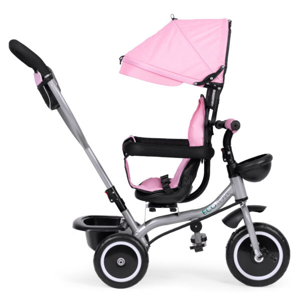 Trehjulssykkel barnevogn 2i1 roterbart sete sammenleggbar kalesje ECOTOYS Rosa - Bilde 4