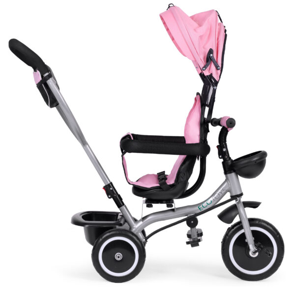 Trehjulssykkel barnevogn 2i1 roterbart sete sammenleggbar kalesje ECOTOYS Rosa - Bilde 5