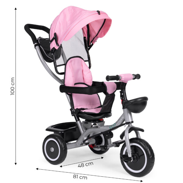 Trehjulssykkel barnevogn 2i1 roterbart sete sammenleggbar kalesje ECOTOYS Rosa - Bilde 7