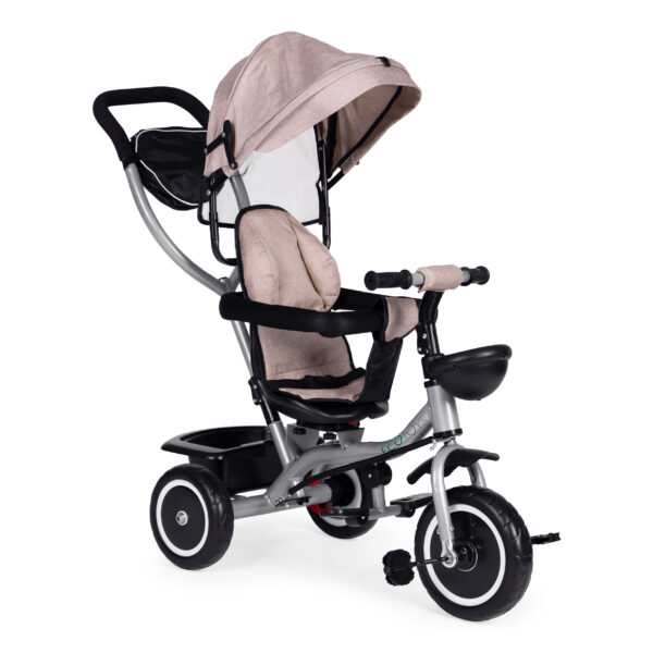 Trehjulssykkel barnevogn 2-i-1 roterbart sete sammenleggbar kalesje ECOTOYS Beige - Bilde 2