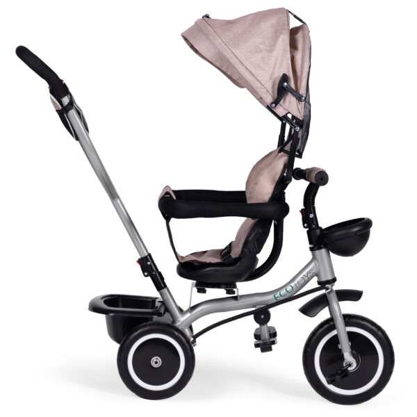 Trehjulssykkel barnevogn 2-i-1 roterbart sete sammenleggbar kalesje ECOTOYS Beige - Bilde 5