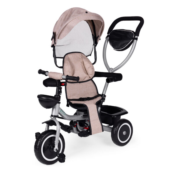 Trehjulssykkel barnevogn 2-i-1 roterbart sete sammenleggbar kalesje ECOTOYS Beige - Bilde 6