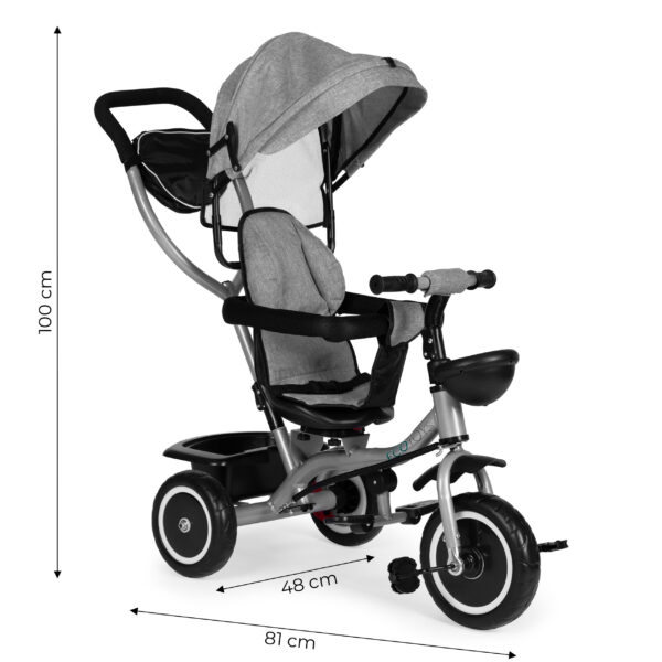 Trehjulssykkel barnevogn 2i1 roterbart sete sammenleggbar kalesje ECOTOYS Grå - Bilde 7