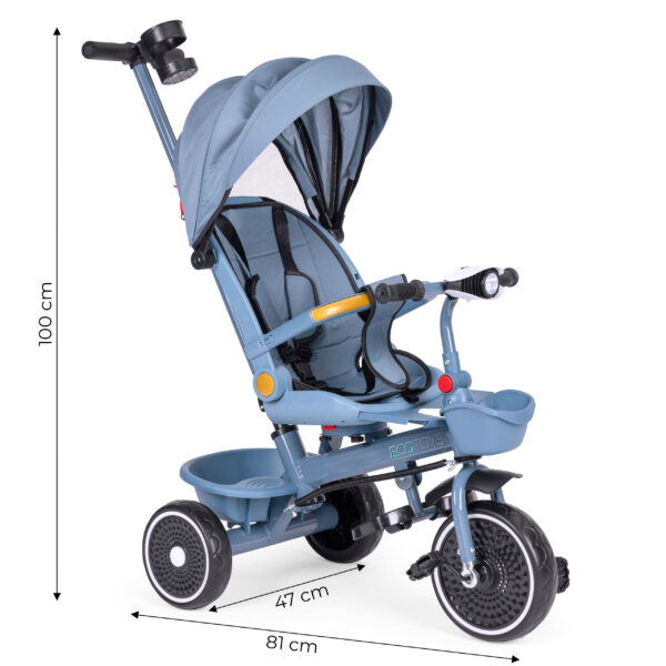 Trehjulssykkel barnevogn 2i1 roterbart sete sammenleggbart tak ECOTOYS Blå - Bilde 7
