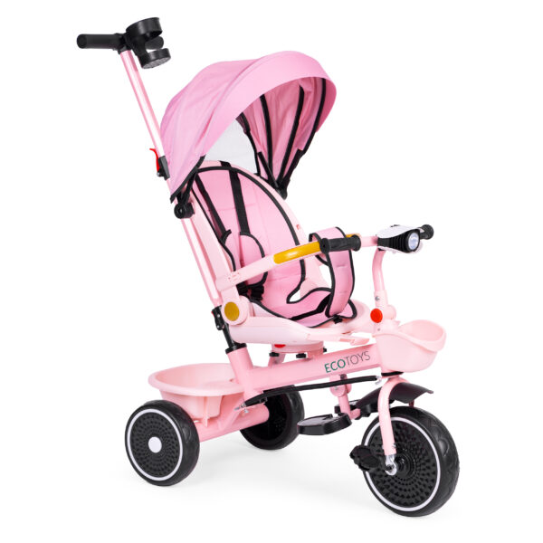 Trehjulssykkel barnevogn 2i1 roterbart sete sammenleggbart tak ECOTOYS Rosa - Bilde 2