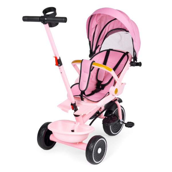 Trehjulssykkel barnevogn 2i1 roterbart sete sammenleggbart tak ECOTOYS Rosa - Bilde 3