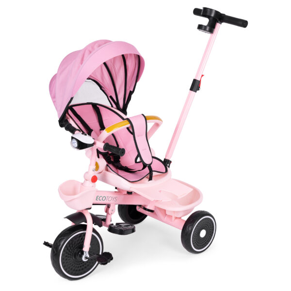 Trehjulssykkel barnevogn 2i1 roterbart sete sammenleggbart tak ECOTOYS Rosa - Bilde 6