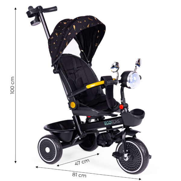 Trehjulssykkel for barn sportsvogn roterbart sete skyver ECOTOYS Svart - Bilde 7