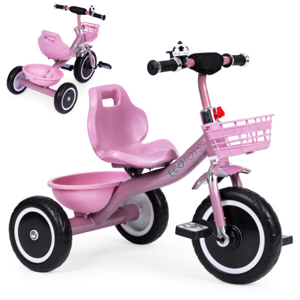 Trehjulssykkel sklisikre håndtak bjelle kurv ECOTOYS Rosa