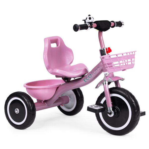 Trehjulssykkel sklisikre håndtak bjelle kurv ECOTOYS Rosa - Bilde 2