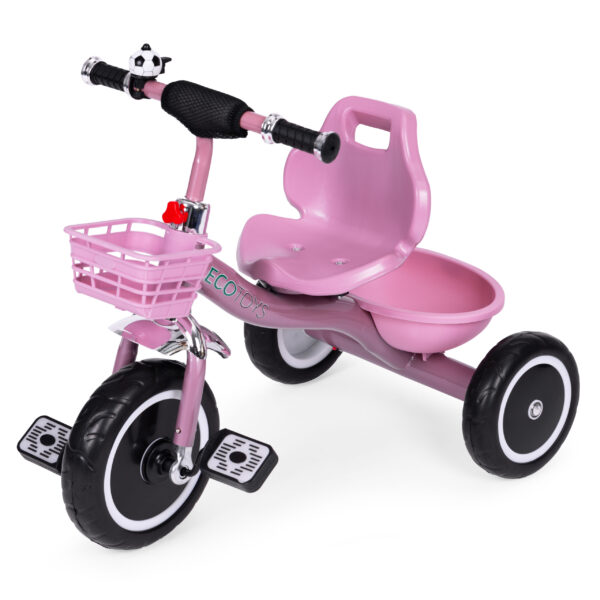 Trehjulssykkel sklisikre håndtak bjelle kurv ECOTOYS Rosa - Bilde 4