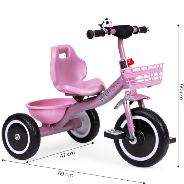 Trehjulssykkel sklisikre håndtak bjelle kurv ECOTOYS Rosa - Bilde 6