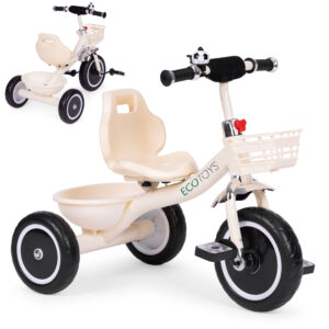 Trehjulssykkel sklisikre håndtak ringeklokke kurv ECOTOYS Beige