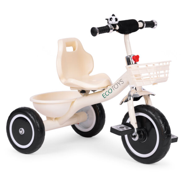 Trehjulssykkel sklisikre håndtak ringeklokke kurv ECOTOYS Beige - Bilde 2