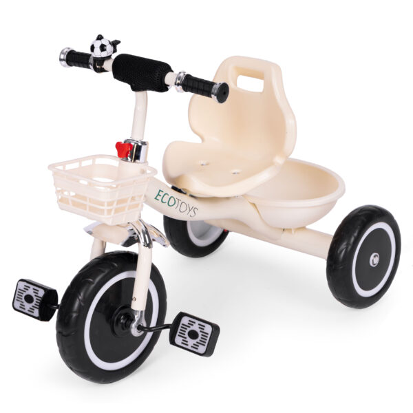 Trehjulssykkel sklisikre håndtak ringeklokke kurv ECOTOYS Beige - Bilde 4