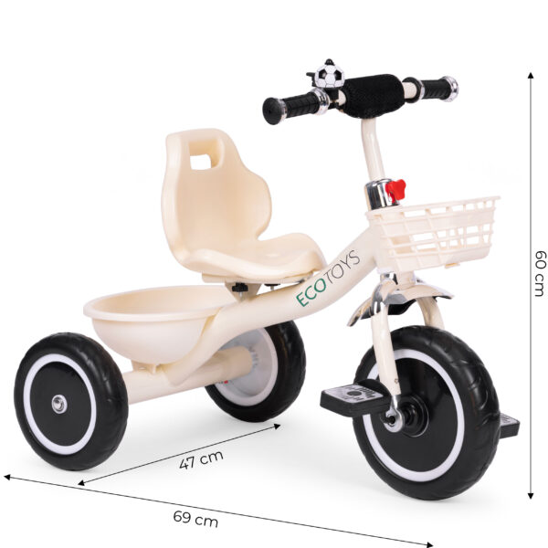 Trehjulssykkel sklisikre håndtak ringeklokke kurv ECOTOYS Beige - Bilde 6