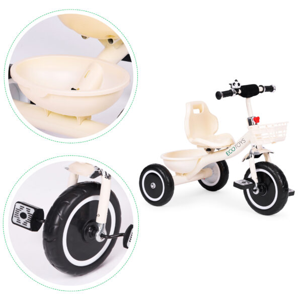 Trehjulssykkel sklisikre håndtak ringeklokke kurv ECOTOYS Beige - Bilde 8