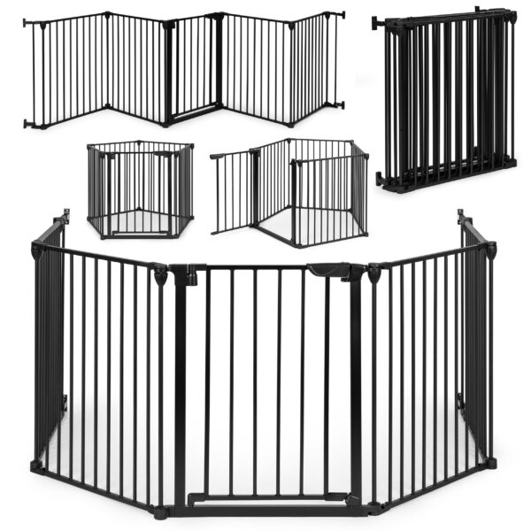 Lekegrind sikkerhetsbarriere for barn og dyr 5 paneler 60 cm metall ECOTOYS Svart