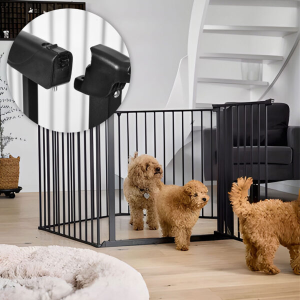 Lekegrind sikkerhetsbarriere for barn og dyr 5 paneler 60 cm metall ECOTOYS Svart - Bilde 6