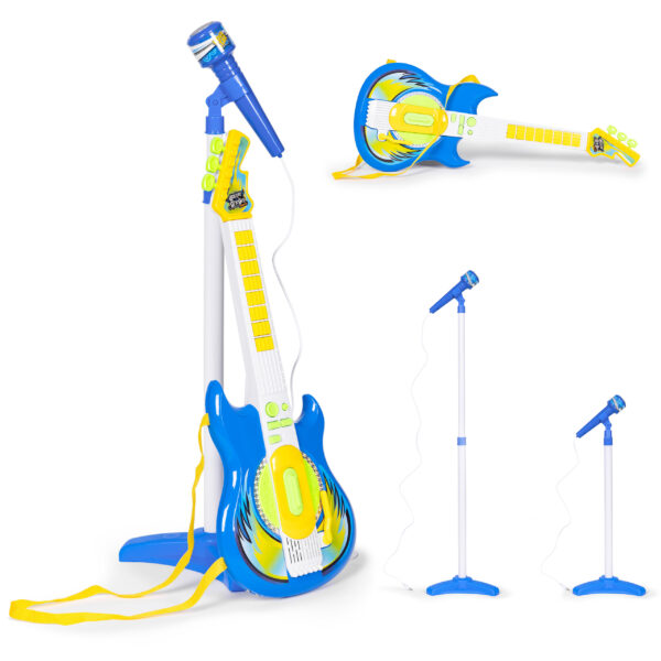 Elektrisk gitar sett mikrofon stativ for barn MP3 Blå