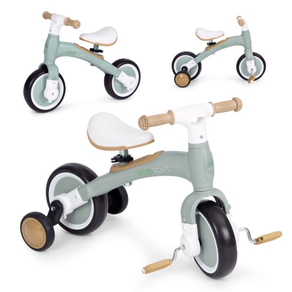 Løpesykkel med pedaler treningshjul sidehjul 3i1 ECOTOYS Grønn