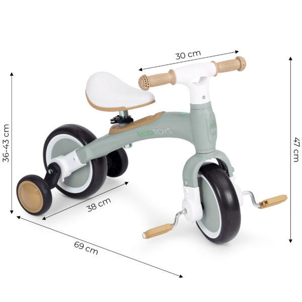 Løpesykkel med pedaler treningshjul sidehjul 3i1 ECOTOYS Grønn - Bilde 10