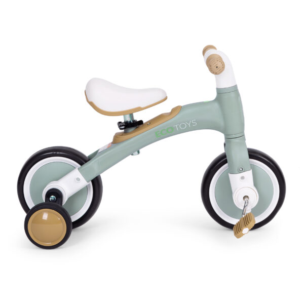 Løpesykkel med pedaler treningshjul sidehjul 3i1 ECOTOYS Grønn - Bilde 5