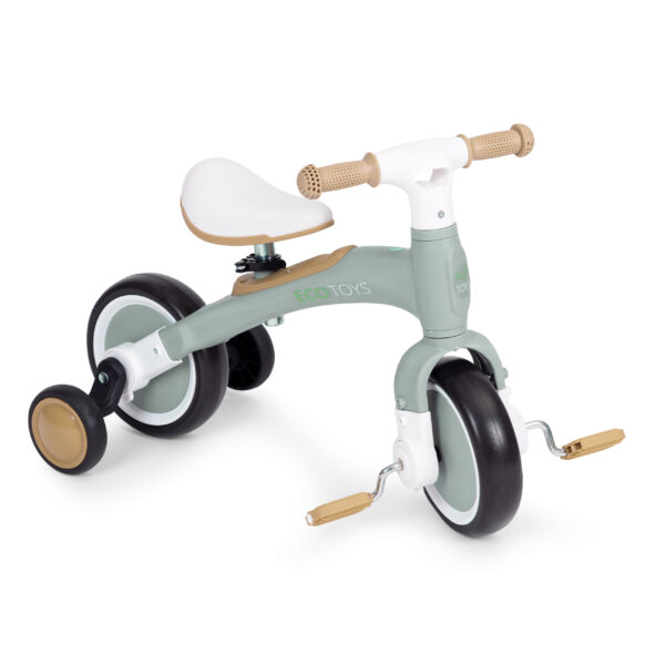 Løpesykkel med pedaler treningshjul sidehjul 3i1 ECOTOYS Grønn - Bilde 6