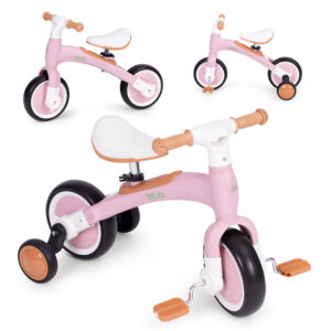 Løpesykkel med pedaler treningshjul sidehjul 3i1 ECOTOYS Rosa