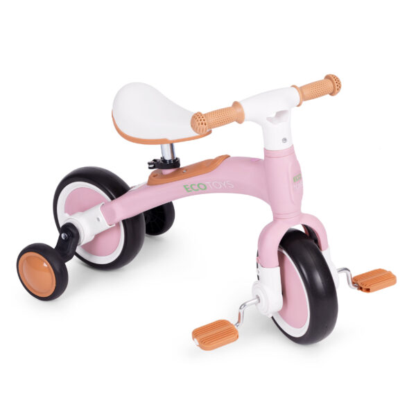 Løpesykkel med pedaler treningshjul sidehjul 3i1 ECOTOYS Rosa - Bilde 6