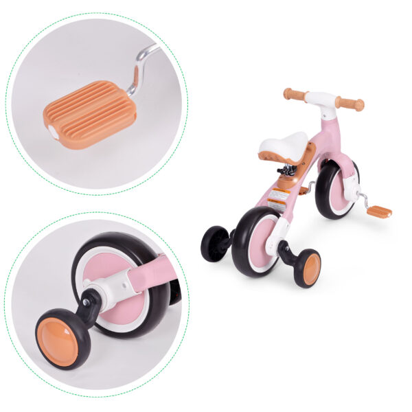 Løpesykkel med pedaler treningshjul sidehjul 3i1 ECOTOYS Rosa - Bilde 9