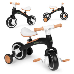 Løpesykkel med pedaler treningshjul sidehjul 3i1 ECOTOYS Svart