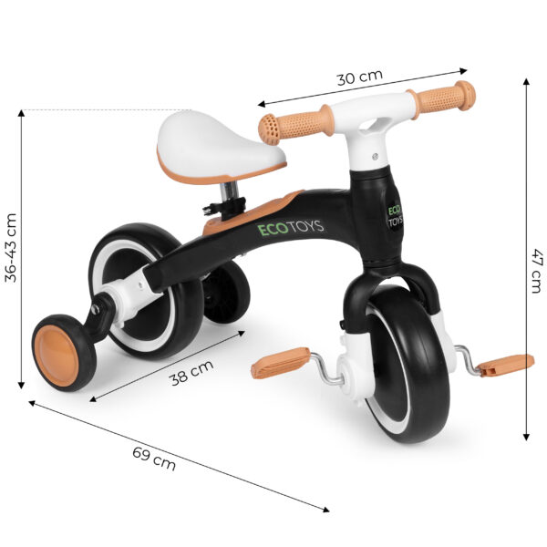 Løpesykkel med pedaler treningshjul sidehjul 3i1 ECOTOYS Svart - Bilde 9