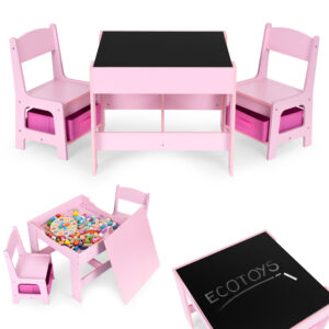 Barnemøbelsett bord 2 stoler og krittavle ECOTOYS Rosa