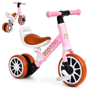 Trehjulssykkel løpesykkel med pedaler 2i1 ECOTOYS Rosa