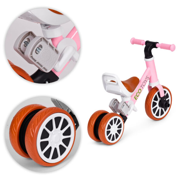 Trehjulssykkel løpesykkel med pedaler 2i1 ECOTOYS Rosa - Bilde 6