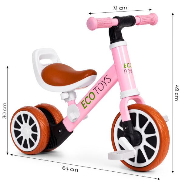 Trehjulssykkel løpesykkel med pedaler 2i1 ECOTOYS Rosa - Bilde 7