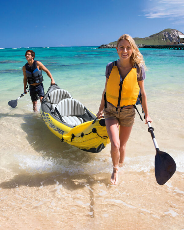 Oppblåsbar kajakk Explorer K2 for 2 personer årer + pumpe INTEX 68307 Gul - Bilde 9