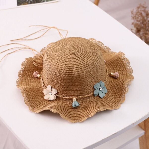 Sett veske og hatt 52 cm for jente strå BOHO BLOMSTER CZ38 - Bilde 4