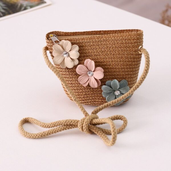 Sett veske og hatt 52 cm for jente strå BOHO BLOMSTER CZ38 - Bilde 3
