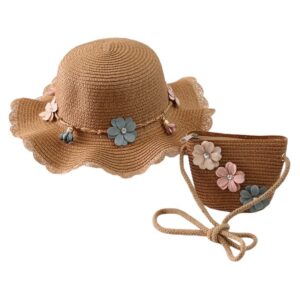 Sett veske og hatt 52 cm for jente strå BOHO BLOMSTER CZ38