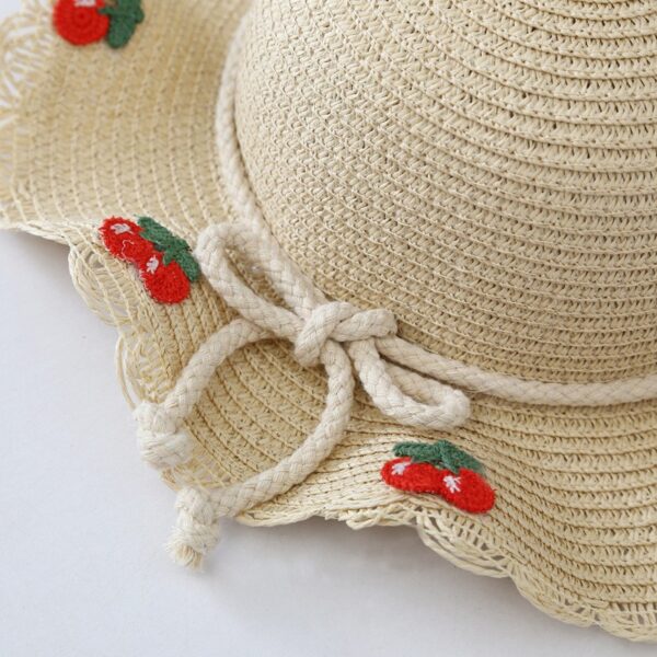 Sett veske og hatt 52cm for jente strå CHERRIES CZ44 Rød - Bilde 3