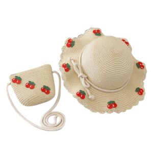 Sett veske og hatt 52cm for jente strå CHERRIES CZ44 Rød
