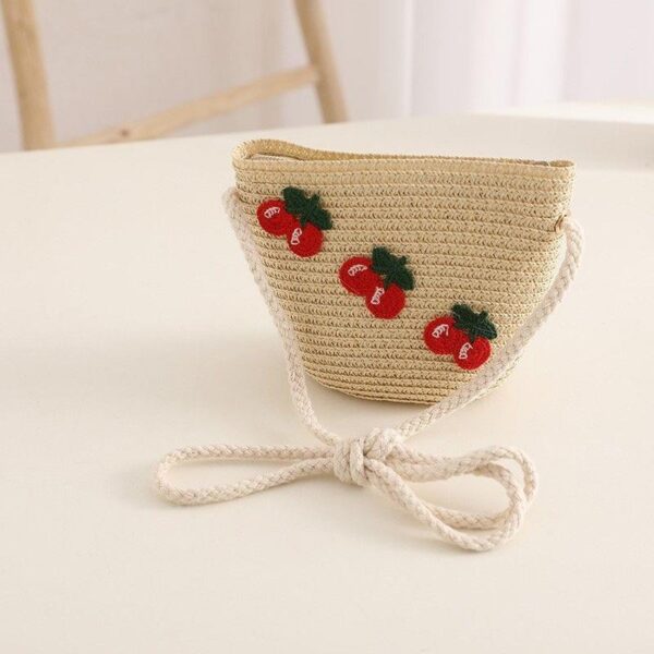 Sett veske og hatt 52cm for jente strå CHERRIES CZ44 Rød - Bilde 5